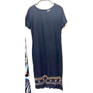 Coldwater Creek linen maxi dress Lagenlook VTG 90s embroidered aztec sunshine PM